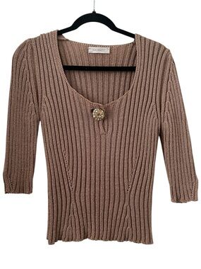 Elisa Cavaletti Brown Cotton Blend Button Detail Sweater / Top Size M